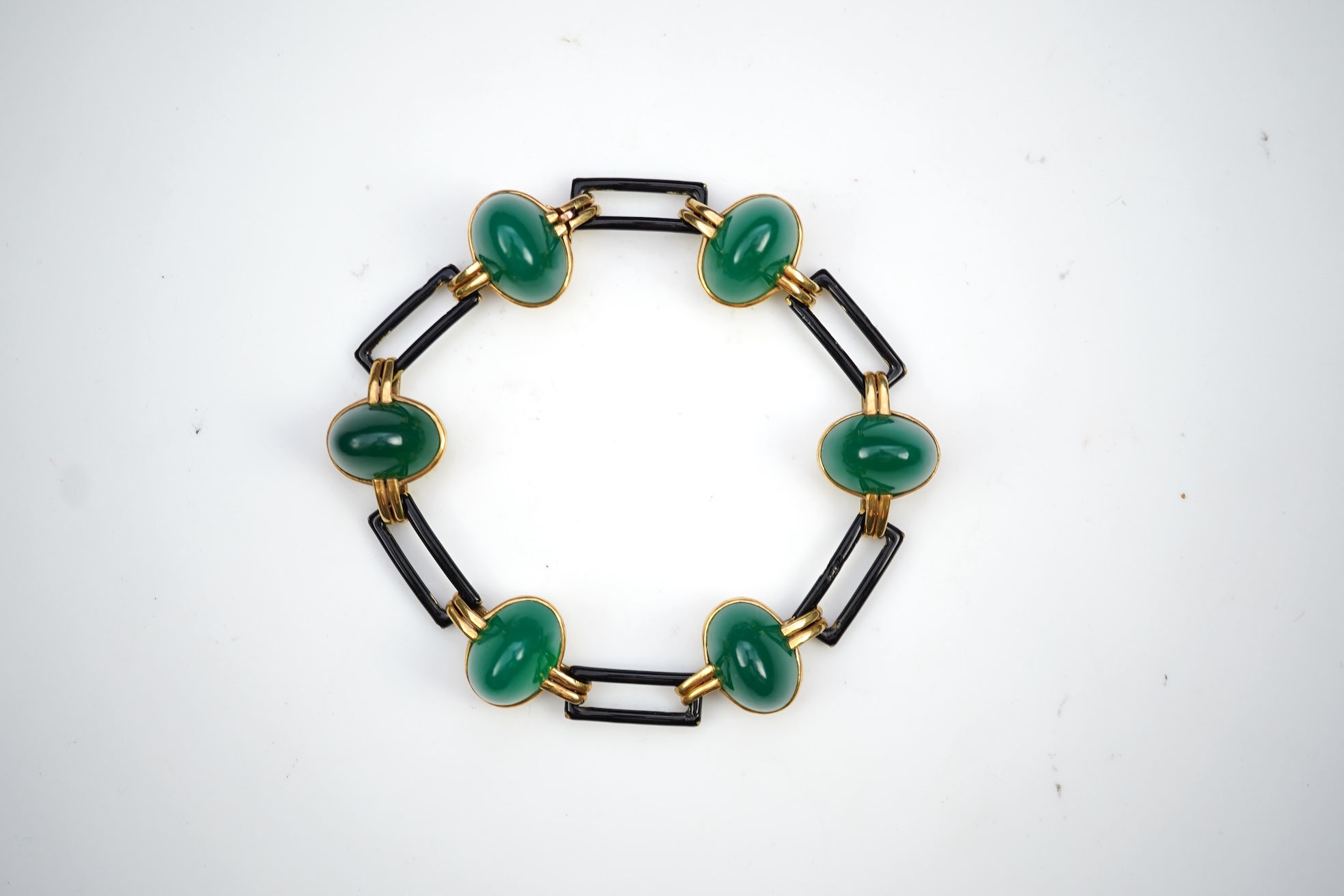 Georges Lenfant, a chalcedony and lacquer bracelet, mid 20th century